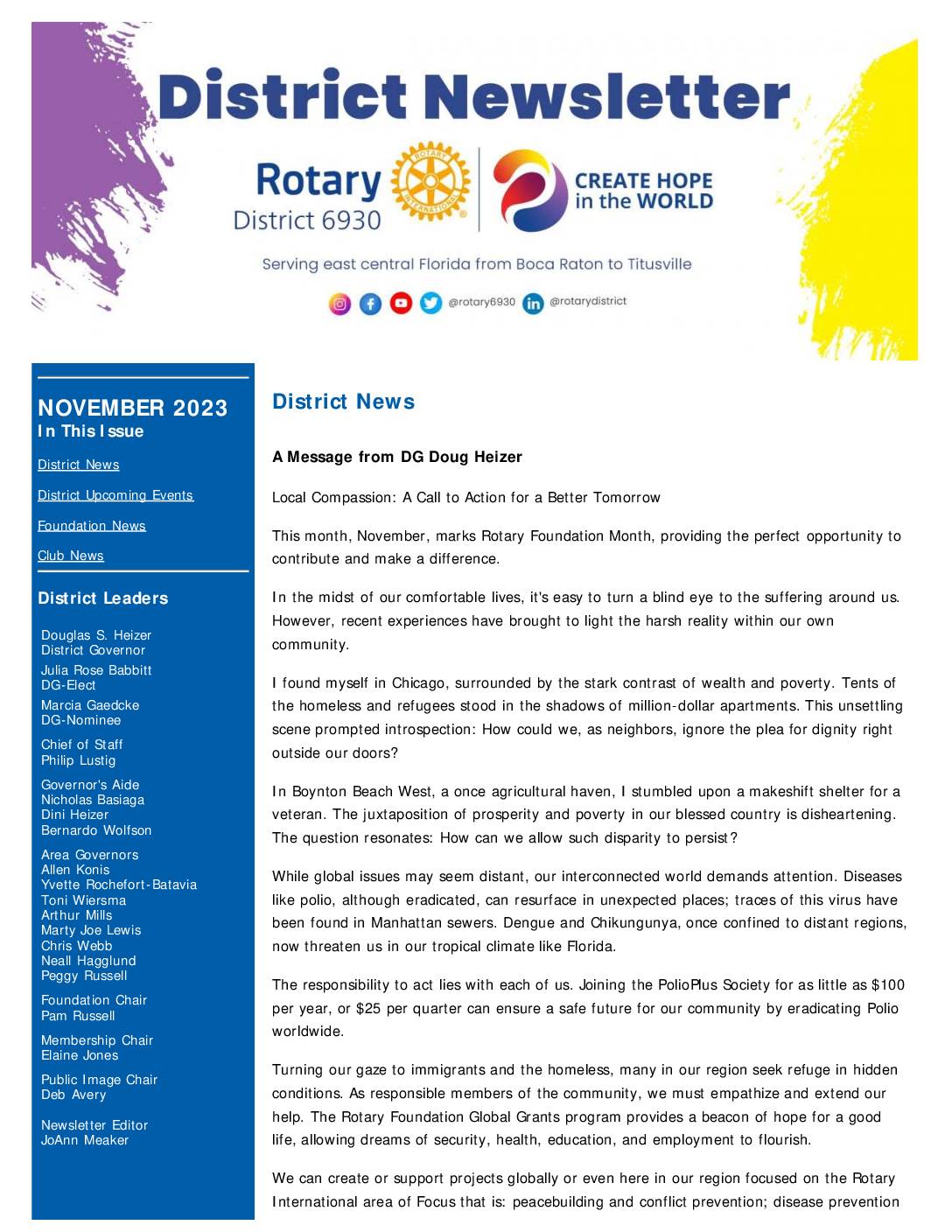 Rotary District 6930 Newsletter November 2023