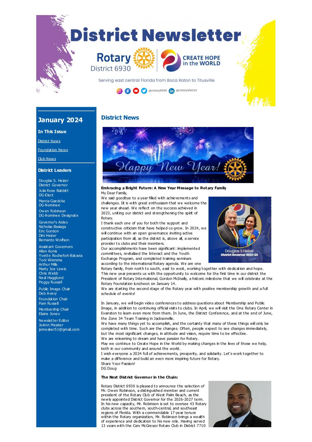 Rotary District 6930 Newsletter January 2024